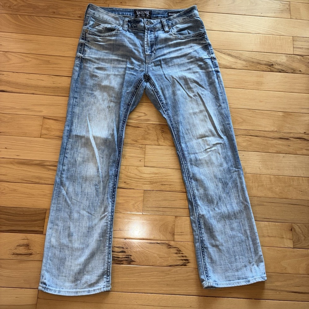 Salvage Mayhem Boot Regular Fit Mens Denim Blue Jeans 33x32 Buckle Exclusive